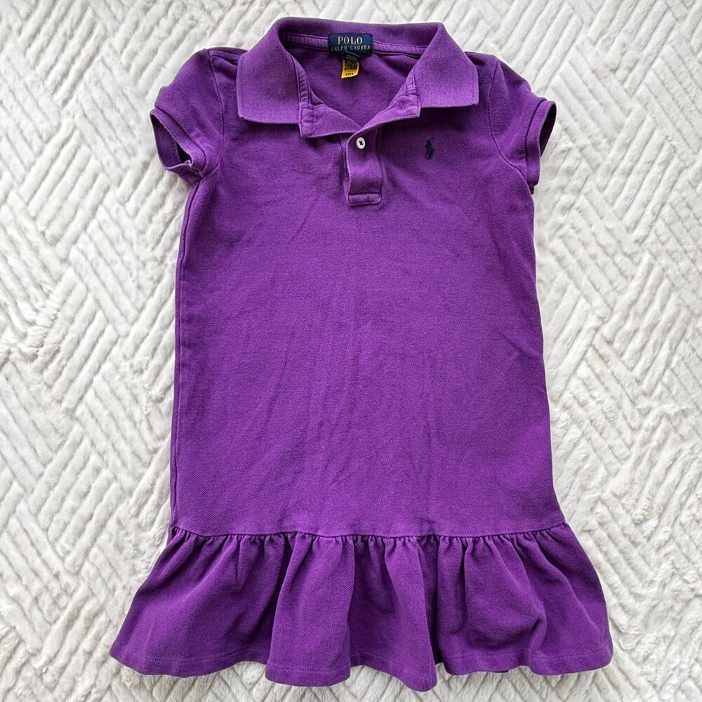 Polo Ralph Lauren Girls Purple Polo Dress 6X Short Sleeve Ruffle Hem